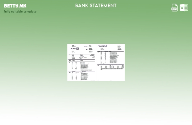 Модерен стил на USA Truist шаблон за страници за Word изводи од банкарска сметка